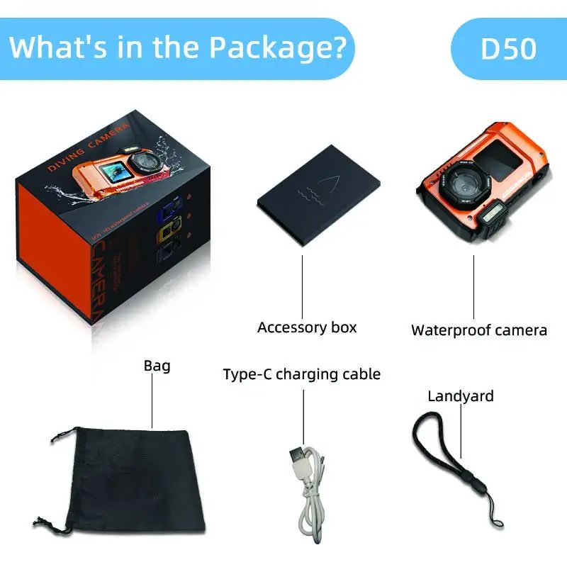 2024 New Arrival 48M Dual Screen 2500mAh Waterproof Digital Camera 65MP 4K action camera