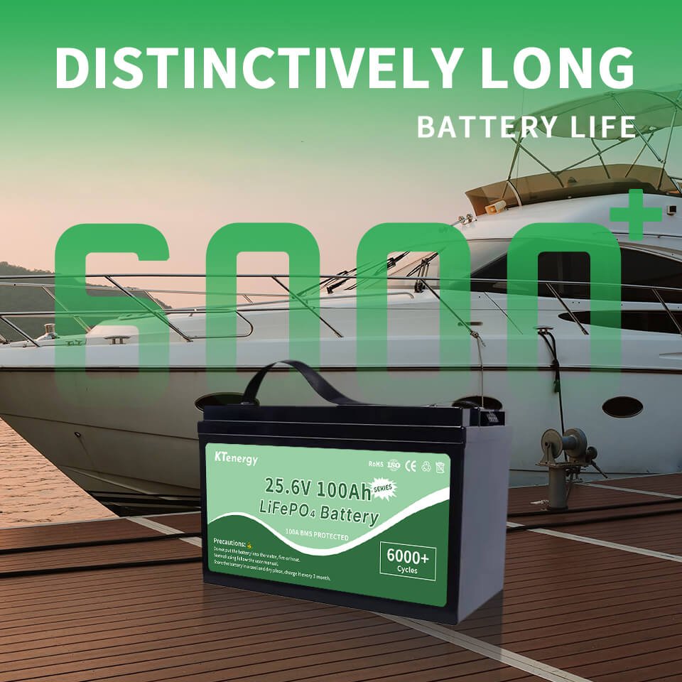 KTenergy Rechargeable Long Life 6000+ Cycles 24V-100Ah Lithium Ion Battery Pack with BMS Bluetooth APP and Self-heat for RV Boat