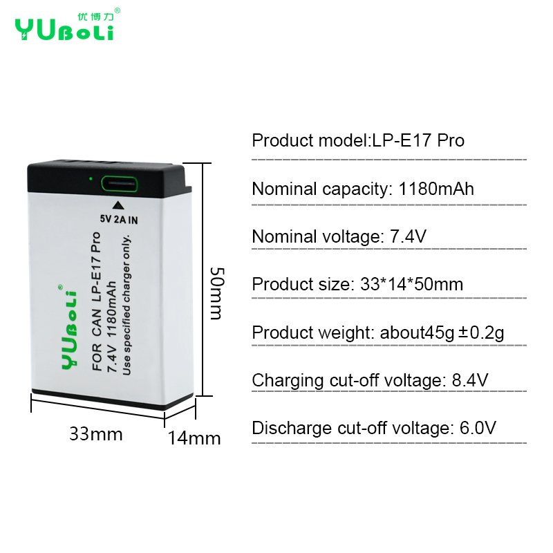 Type-C Charging LP-E17 Lithium-Ion Digital Battery For Canon Camera Rebel T6i T6s T7i SL2 EOS M3 M5 M6