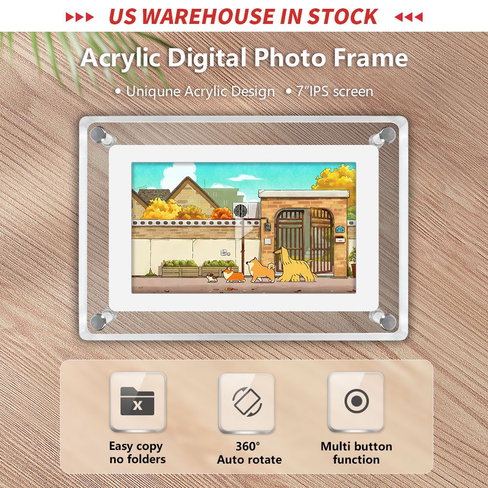 7 inch IPS screen 4GB memory digital lcd picture frame A Grade Screen Download Free acrylic photo frame battery with plug