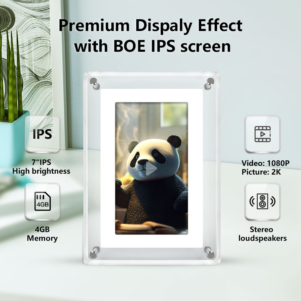 7 inch IPS screen 4GB memory digital lcd picture frame A Grade Screen Download Free acrylic photo frame battery with plug