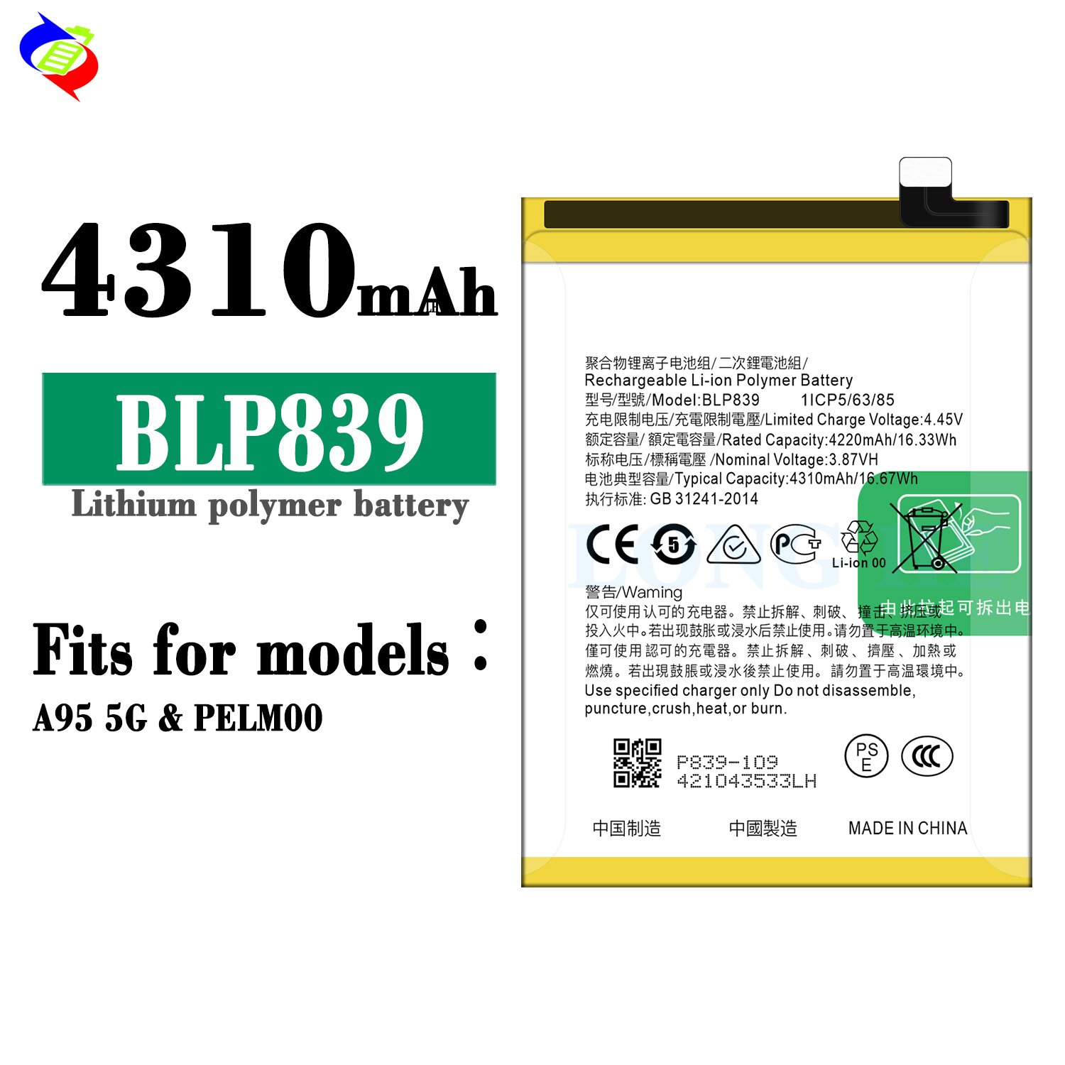 Rechargeable Batteries for Phone use Li-Polymer BLP839 Batteries For OPPO Reno 5Z 5G A95 5G A94 5G