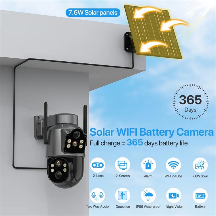 Low Power Black Color Wireless 4MP Battery Dual Lens Wifi Security Solar 4G Camera Icsee