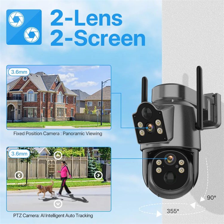 Low Power Black Color Wireless 4MP Battery Dual Lens Wifi Security Solar 4G Camera Icsee