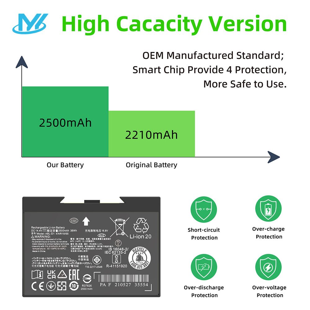 MYiYAE Replacement 2600mA Battery For IRobot 4624864 ABL-D1 ABL-D2 Roomba I7 I7+ E5 7150 7550 5150