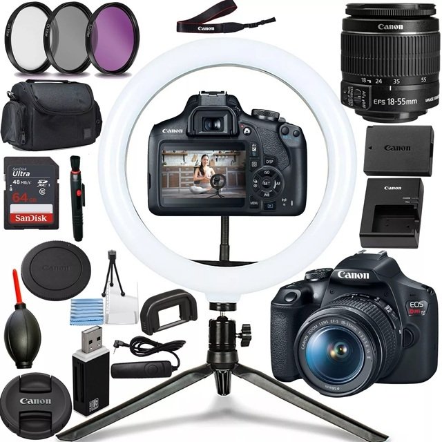 HIGH QUALITY new Price Rebel T7 DSLR Camera with 2 Lens Kit with EF18-55mm + EF 75-300mm Lens Black