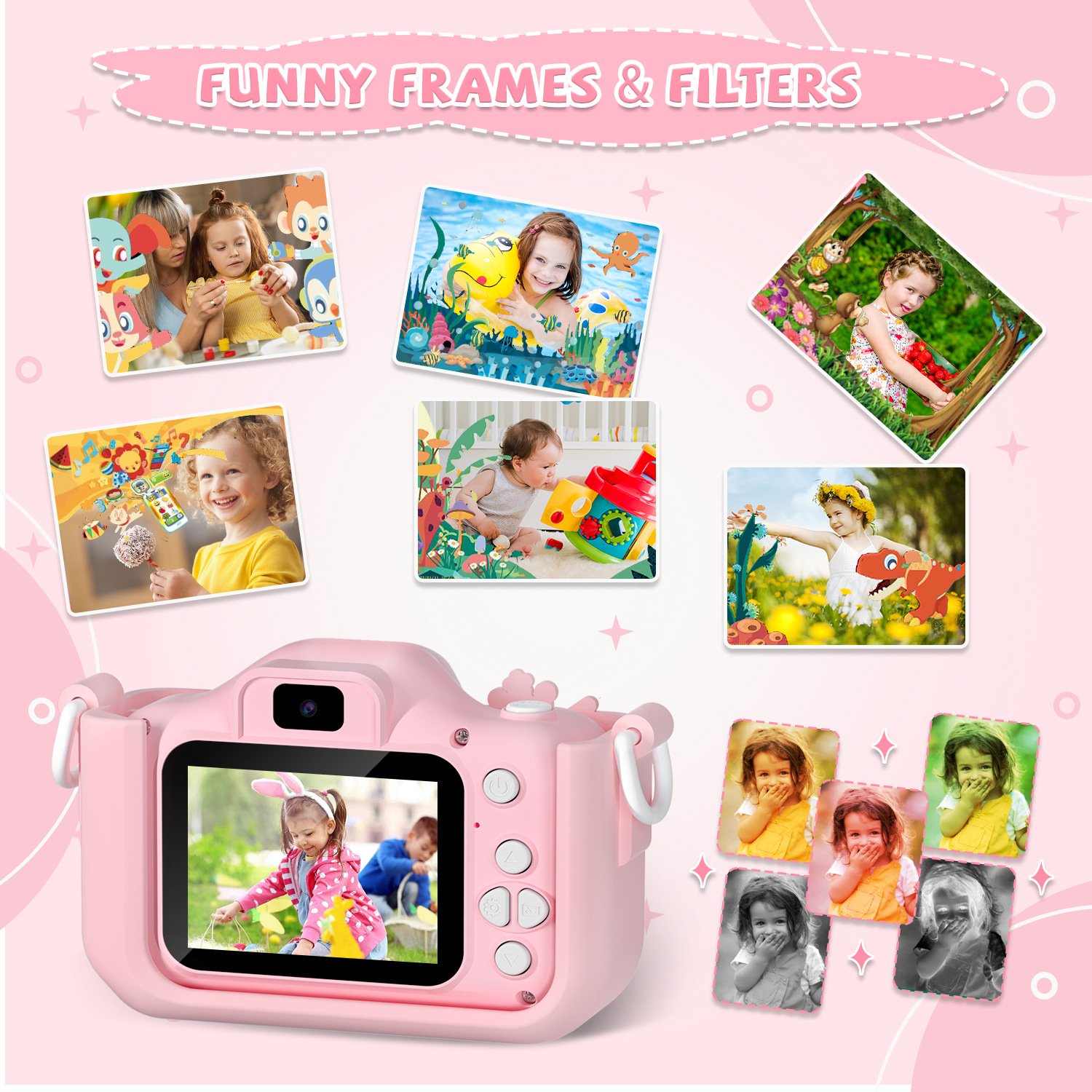 New arrival Children Mini Digital Camera Cute unicorn Cartoon Toys Kids sefie Camera with 32G memory card for Birthday Gift