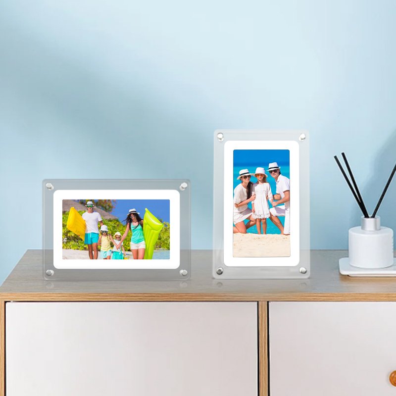 Factory Supply Cheap Price logo customization Acrylic 7'' 7 Inch Digital Photo Frame With Rechargeable Battery