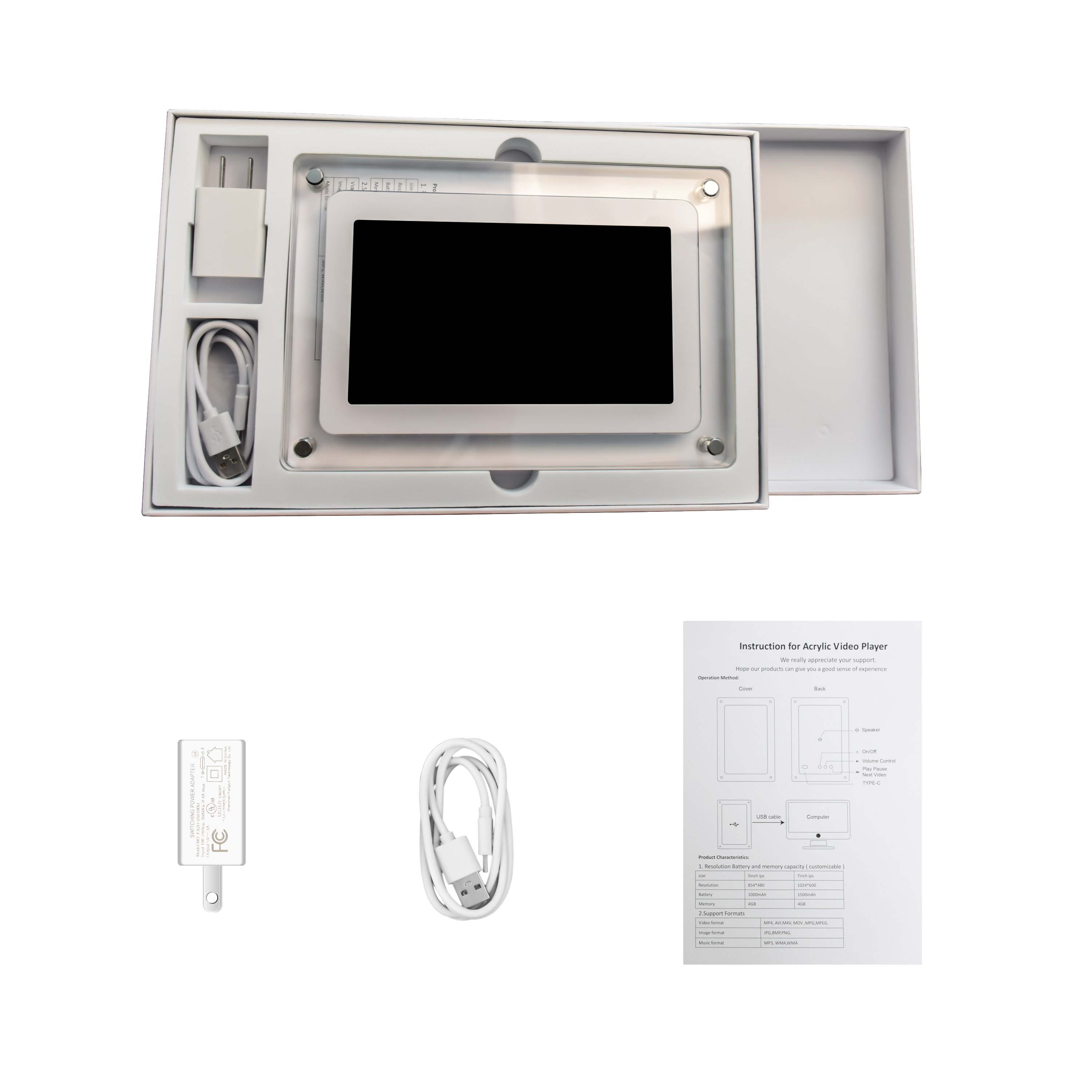 Factory Supply Cheap Price logo customization Acrylic 7'' 7 Inch Digital Photo Frame With Rechargeable Battery