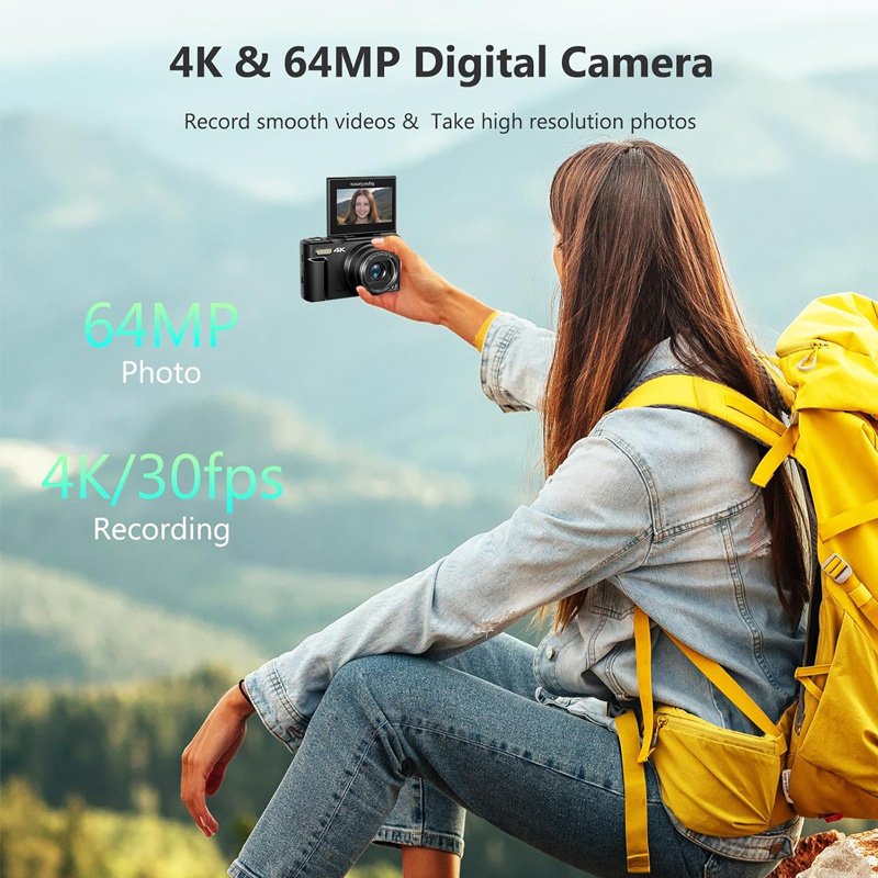 4K Digital Camera for YouTube Compact Retro 48MP Camera with 3" 180° Flip Screen and 18X Digital Zoom 32GB Micro SD Card