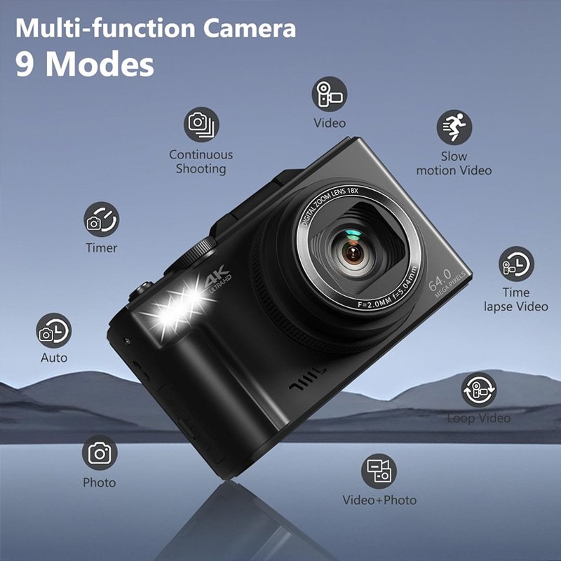 4K Digital Camera for YouTube Compact Retro 48MP Camera with 3" 180° Flip Screen and 18X Digital Zoom 32GB Micro SD Card