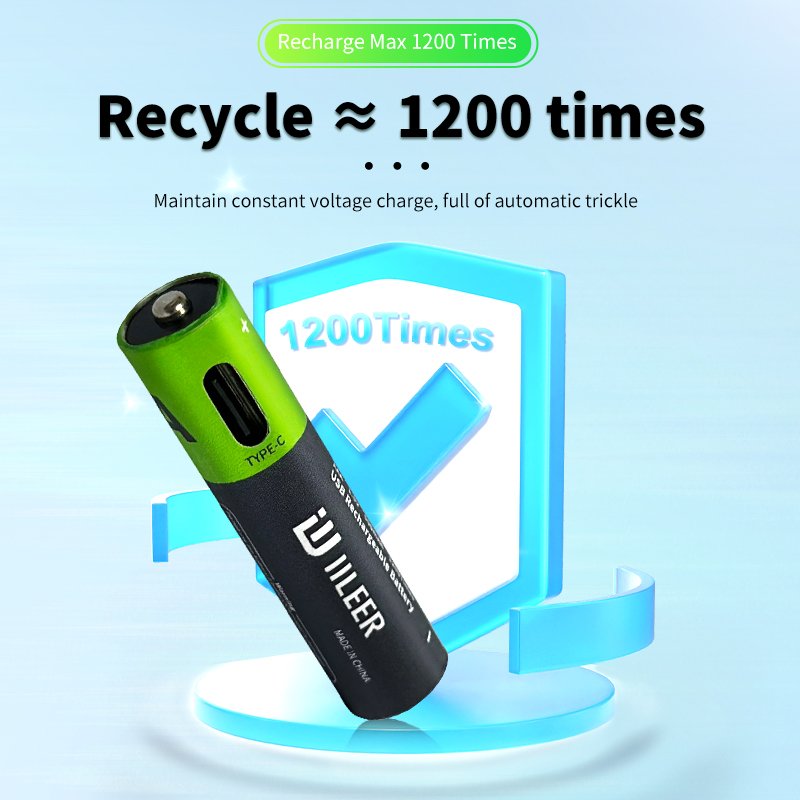 High Quality Fast Charging 1.5V 500mAh Type C Rechargeable Lithium Battery 814mWh 110mA AAA Battery For flashlight