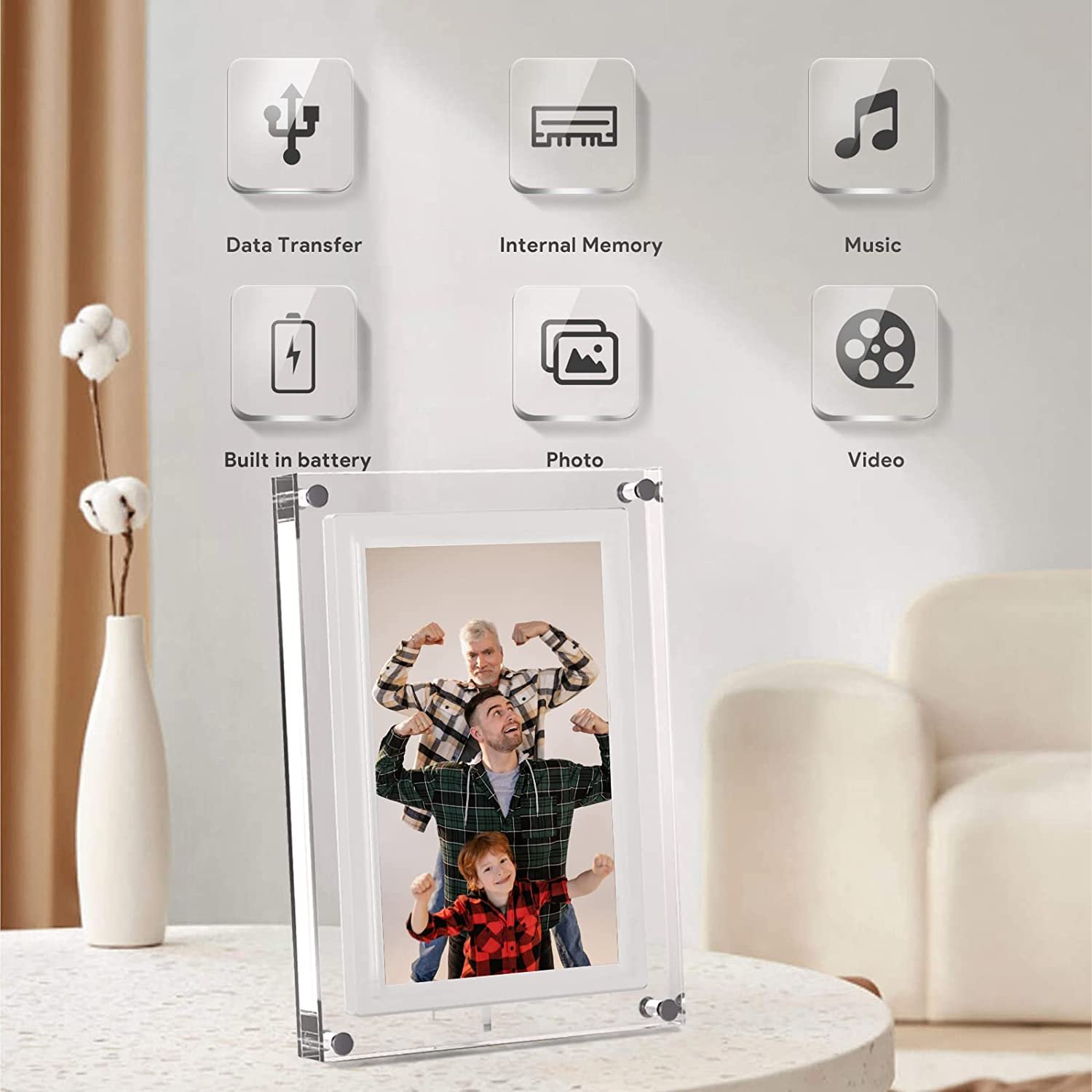 Battery powered Acrylic Digital Picture Frame Simple Transparent Frame Design 7 inch Digital Photo Frame