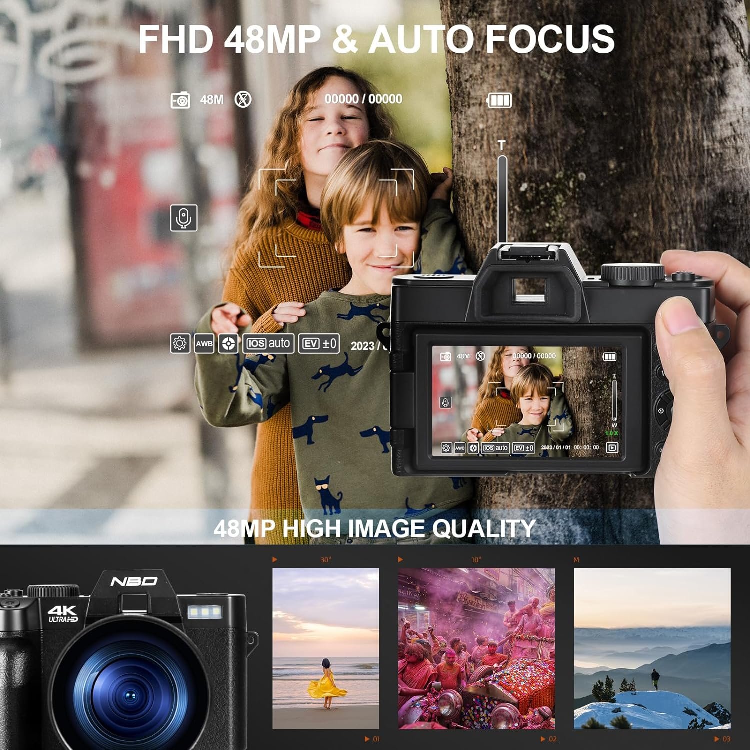 NBD camera 3-Inch Screen Rechargeable Battery 48 MP mega pixels 16x digital zoom 4K video recording Digital Camera
