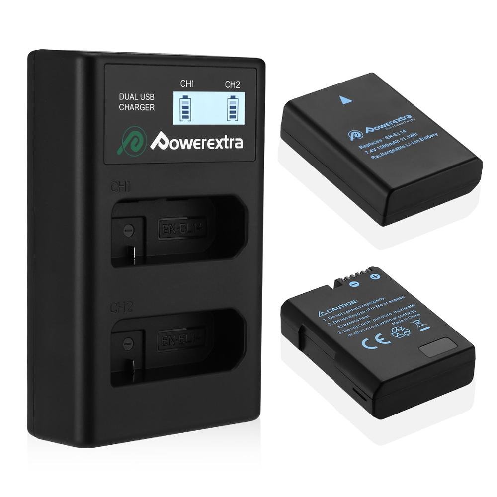 Powerextra Lithium ion Rechargeable 1500mAh 7.4v Enel14 En-El14 Camera Battery Pack And Charger For Nikon