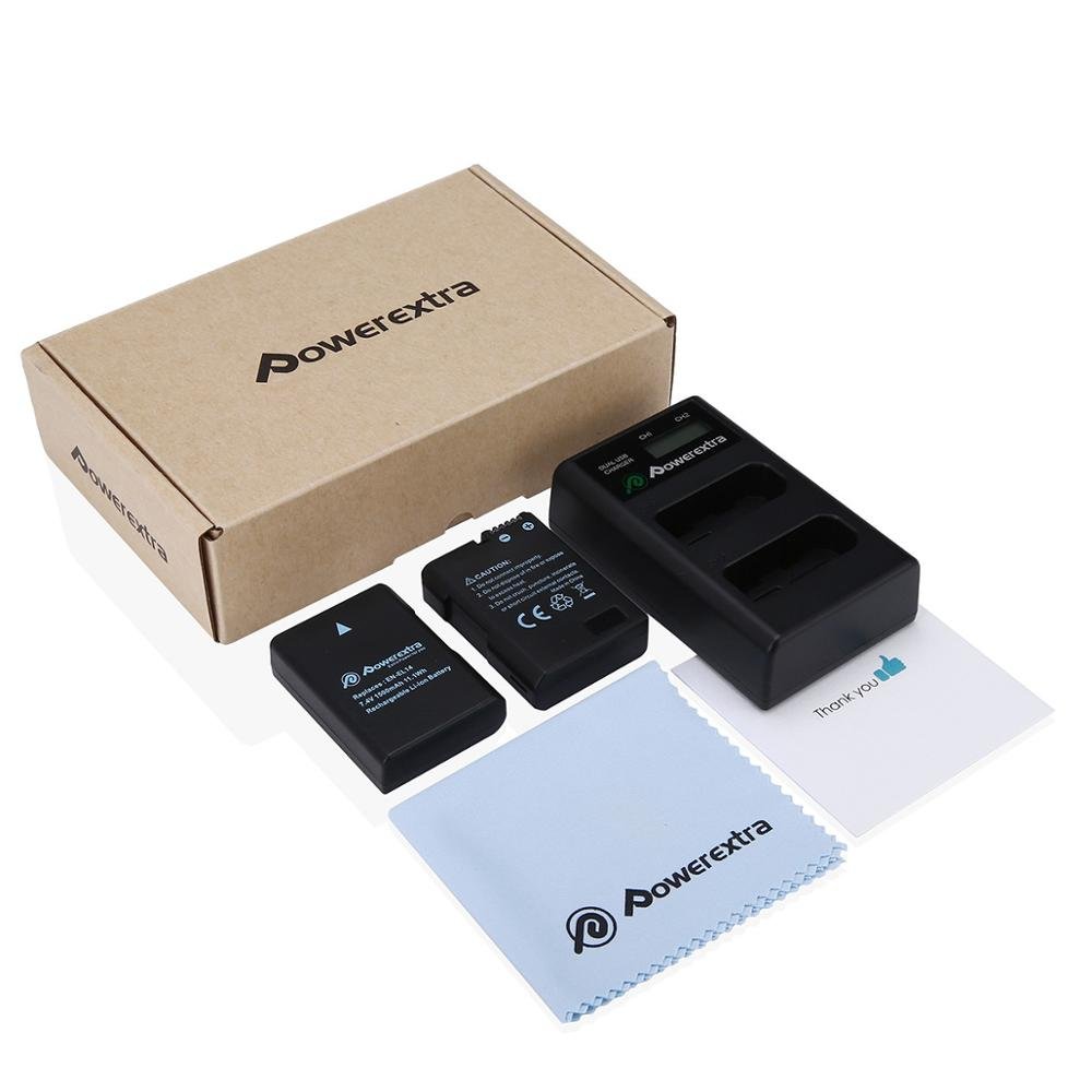 Powerextra Lithium ion Rechargeable 1500mAh 7.4v Enel14 En-El14 Camera Battery Pack And Charger For Nikon