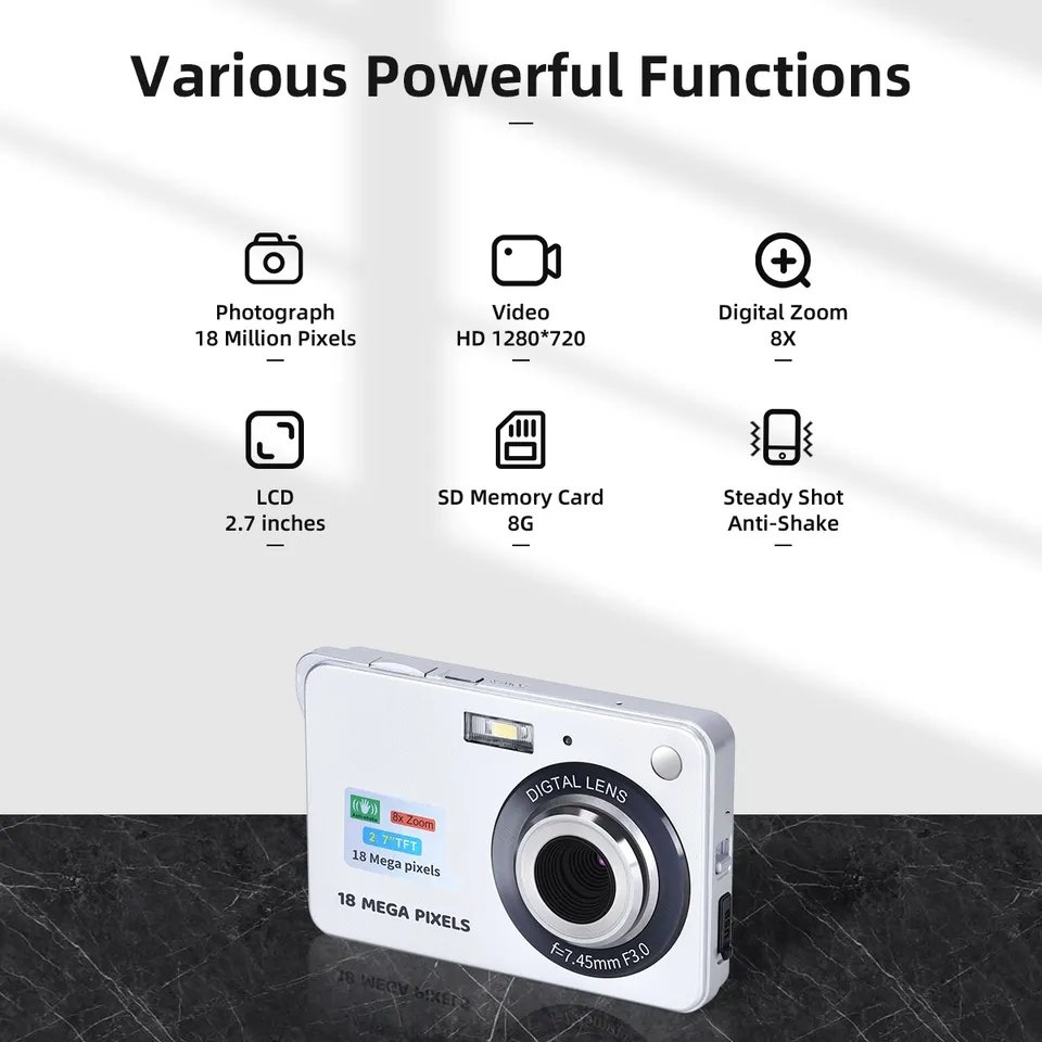 Factory Wholesale 2.7 Inch TFT 18MP Digital Camera 720P 8 Zoom Video Camera Auto Focus mini video camera for Kids
