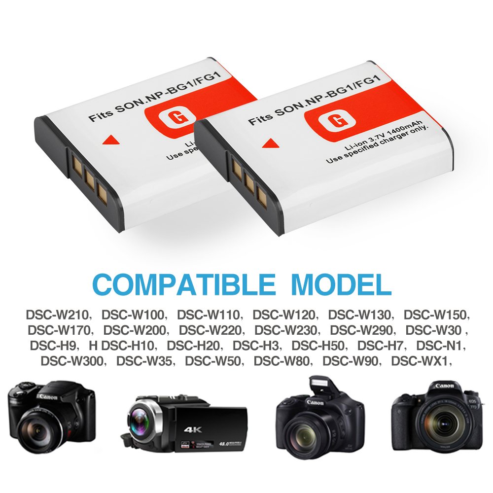 1400mah NP-BG1 NP-FG1 Battery for Sony W100 WX1 DSC-H50 DSC-H55 DSC-H3 DSC-H7 DSC-H9 DH10 DH20 NP BG1 FG1 Camera Batteries
