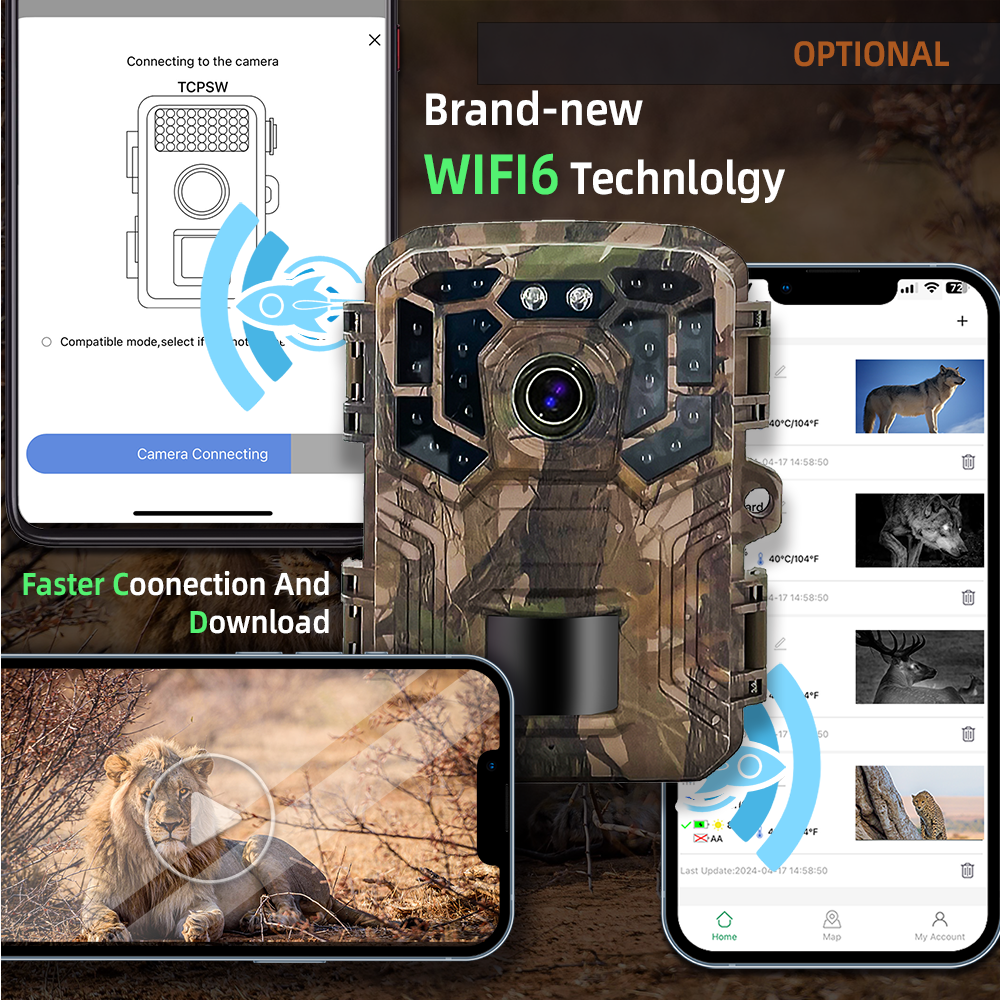 Sensvision WiFi 6 Hunting Trap Trail Camera 24MP 2.7K IP66 Infrared Night Vision Digital Photo And Video Hunter Assistant