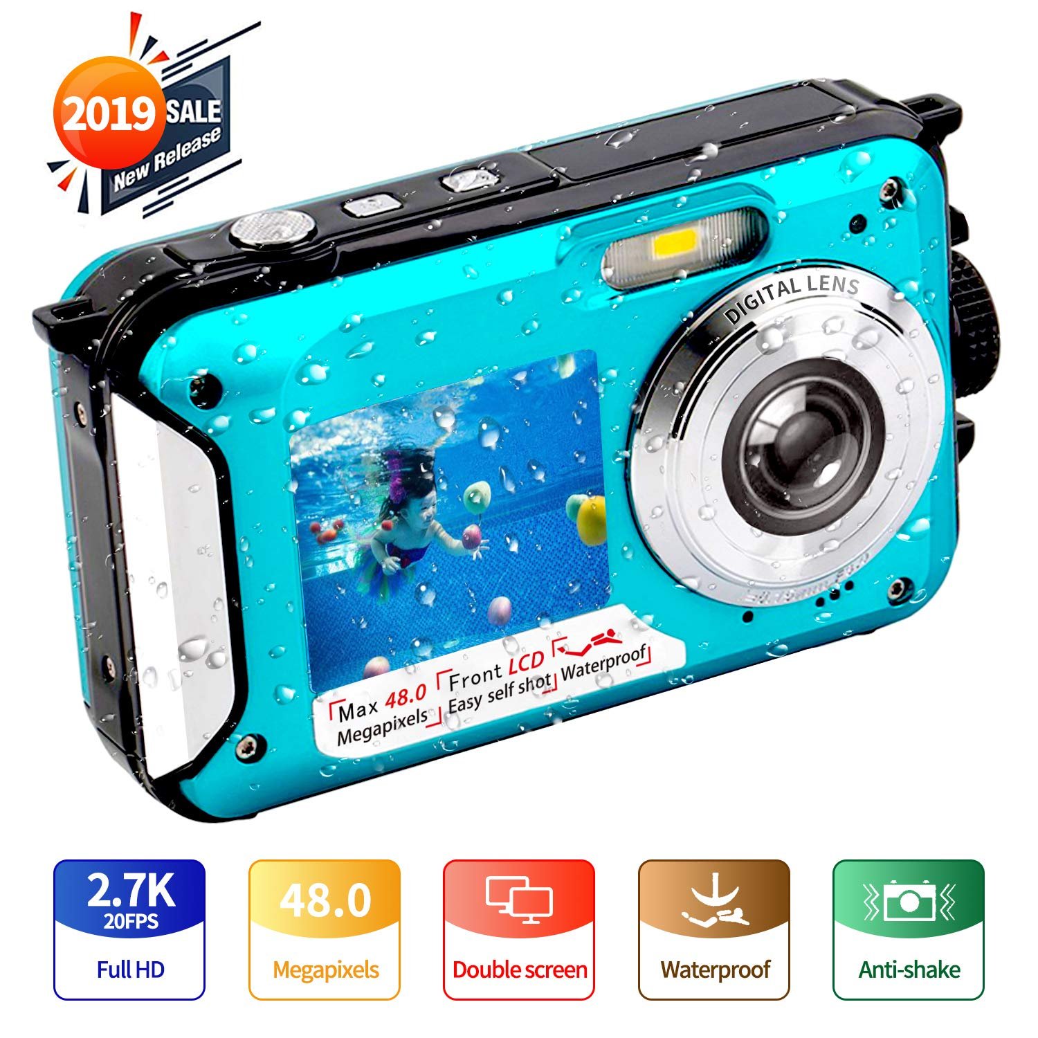 Underwater Digital Camera Full HD Dual Screen Action Camera Video Recorder Selfie Camera