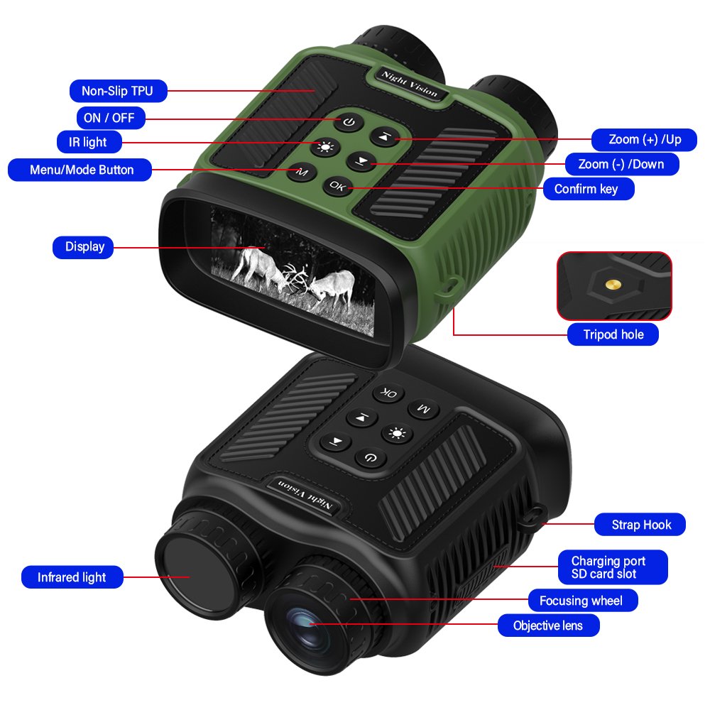 DT59 Night Vision Goggles 3' Screen 2.5K QHD Video 8X Digital Zoom 300m view night vision binoculars hunting scope 5000mAH power