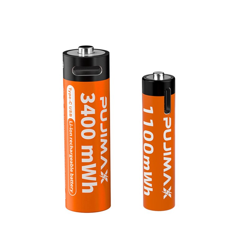 PUJIMAX 1.5v type c rechargeable batteries 1pcs lithium aa battery 3400mwh usb c aa lithium ion battery 1.5v charger with cable