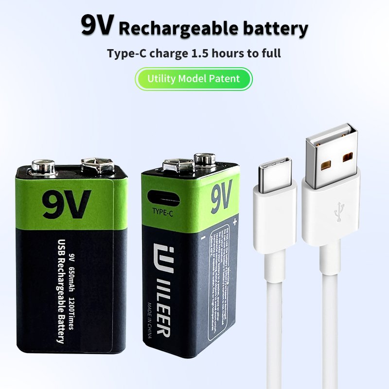 Wholesale Price 3700mWh 9V USB Rechargeable Lithium Battery 650mAh 1200 Cycles With Type C Port for home