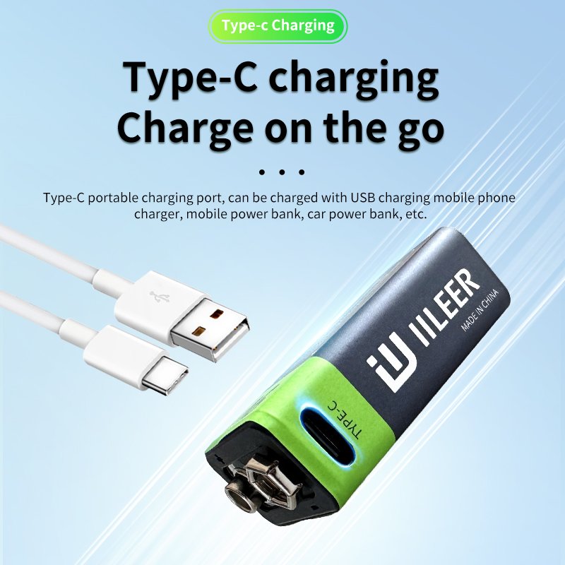 Wholesale Price 3700mWh 9V USB Rechargeable Lithium Battery 650mAh 1200 Cycles With Type C Port for home