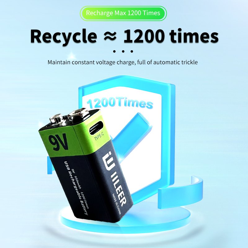 Wholesale Price 3700mWh 9V USB Rechargeable Lithium Battery 650mAh 1200 Cycles With Type C Port for home