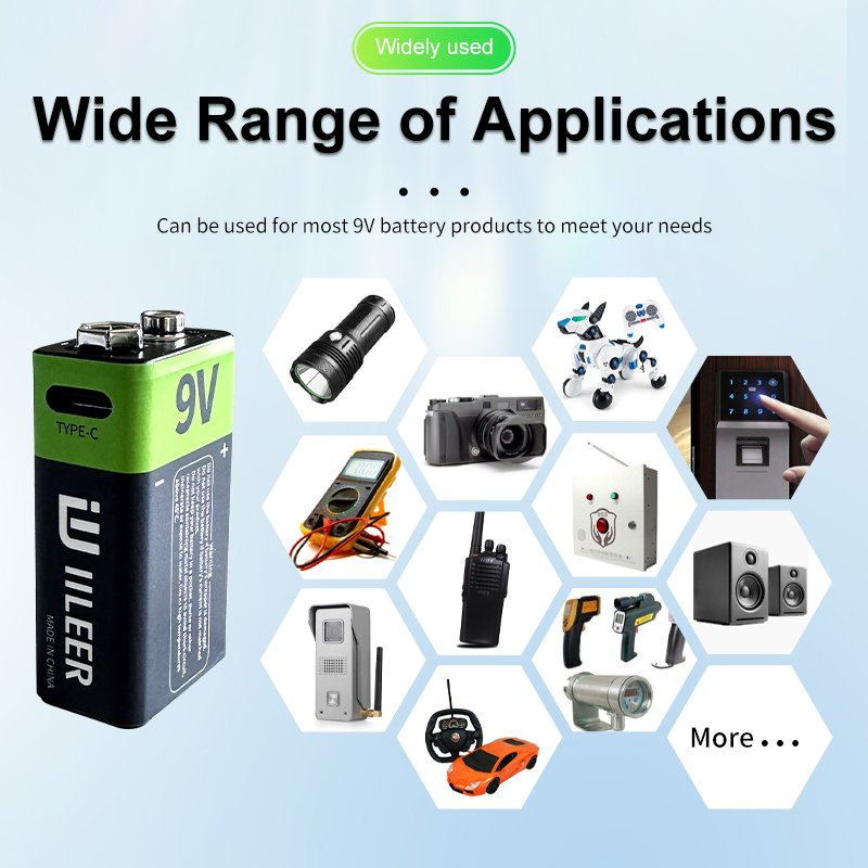 Wholesale Price 3700mWh 9V USB Rechargeable Lithium Battery 650mAh 1200 Cycles With Type C Port for home