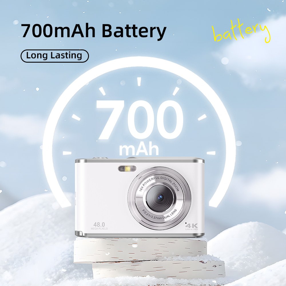 4K Autofocus Front and Rear Dual Cameras, HD 48MP , 2.8" Large Screen, 16X Digital Zoom, Rechargeable compact digital camera