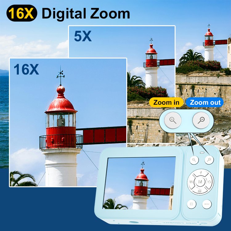 Point and Shoot Auto Focus Dual Screen 4K/30fps Digital Camera 64MP 16X Digital Zoom Portable for Selfie Microphone Camera