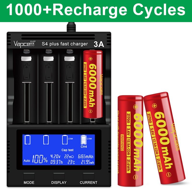 Vapcell F60 21700 3.7V 6000mAh 12.5A Rechargeable Cylindrical Battery for Power Tools Electric Vehicles Electron Applications