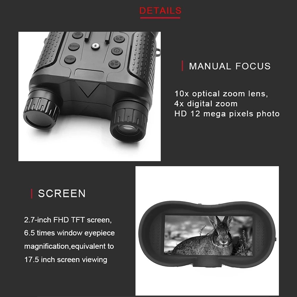 1080P Infrared HD 8x Digital Zoom Outdoor Day and Night Dual Use Full Dark 400m HuntingTelescope Binoculars Night Vision Device