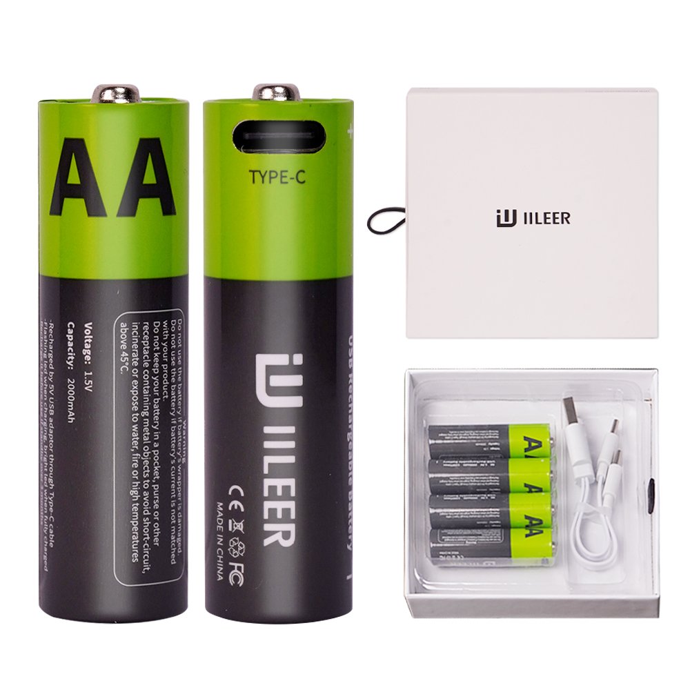 OEM Packaging 3515mWh AA Rechargeable Lithium Battery 1.5V 2000mAh 1200 Cycles High Rate Discharge Cell With Type C Charing Port
