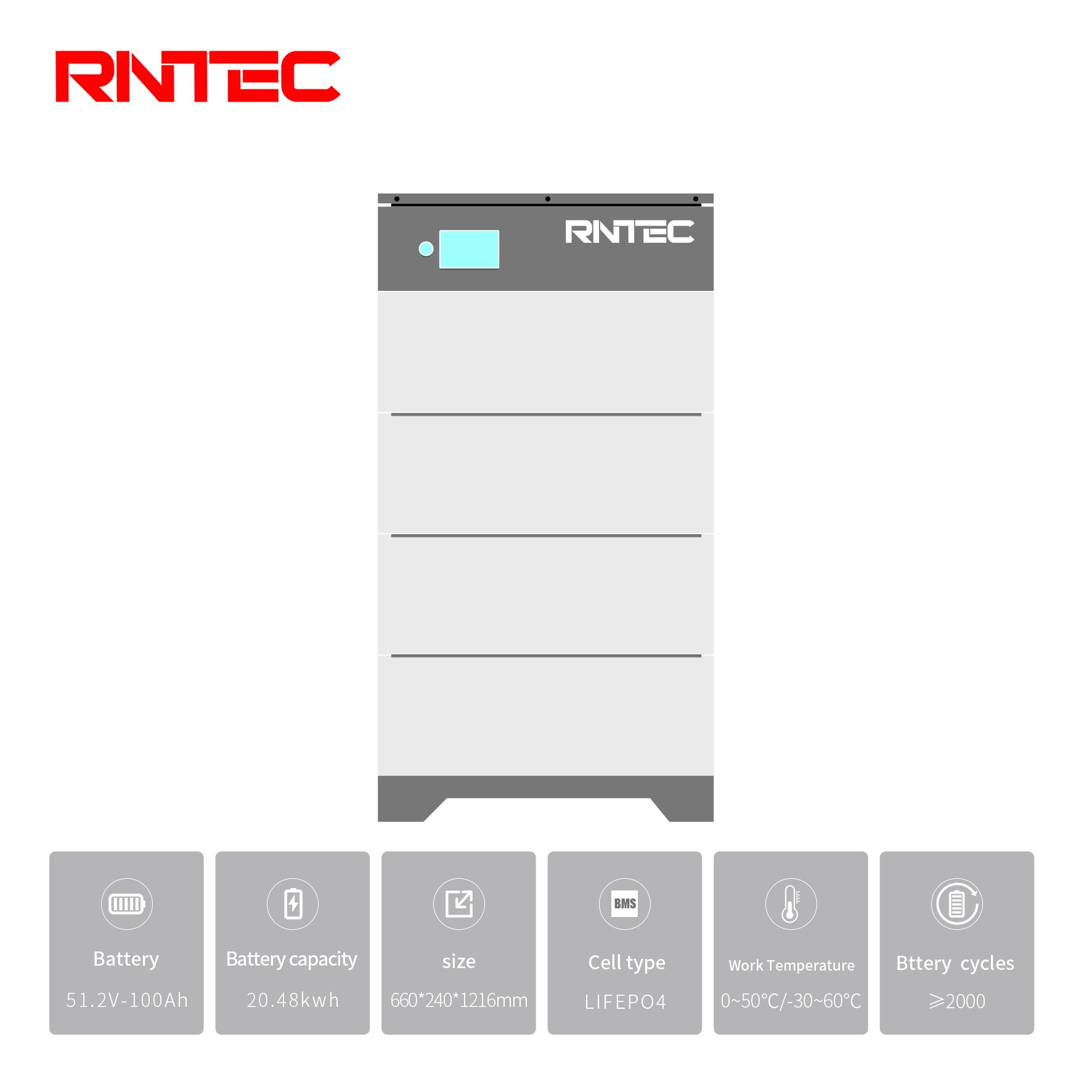 RNTEC Stock 6000 Times Cycle Life High Voltage HV Home Energy Storage Battery 20.48KWH Solar Batteries for Home Use
