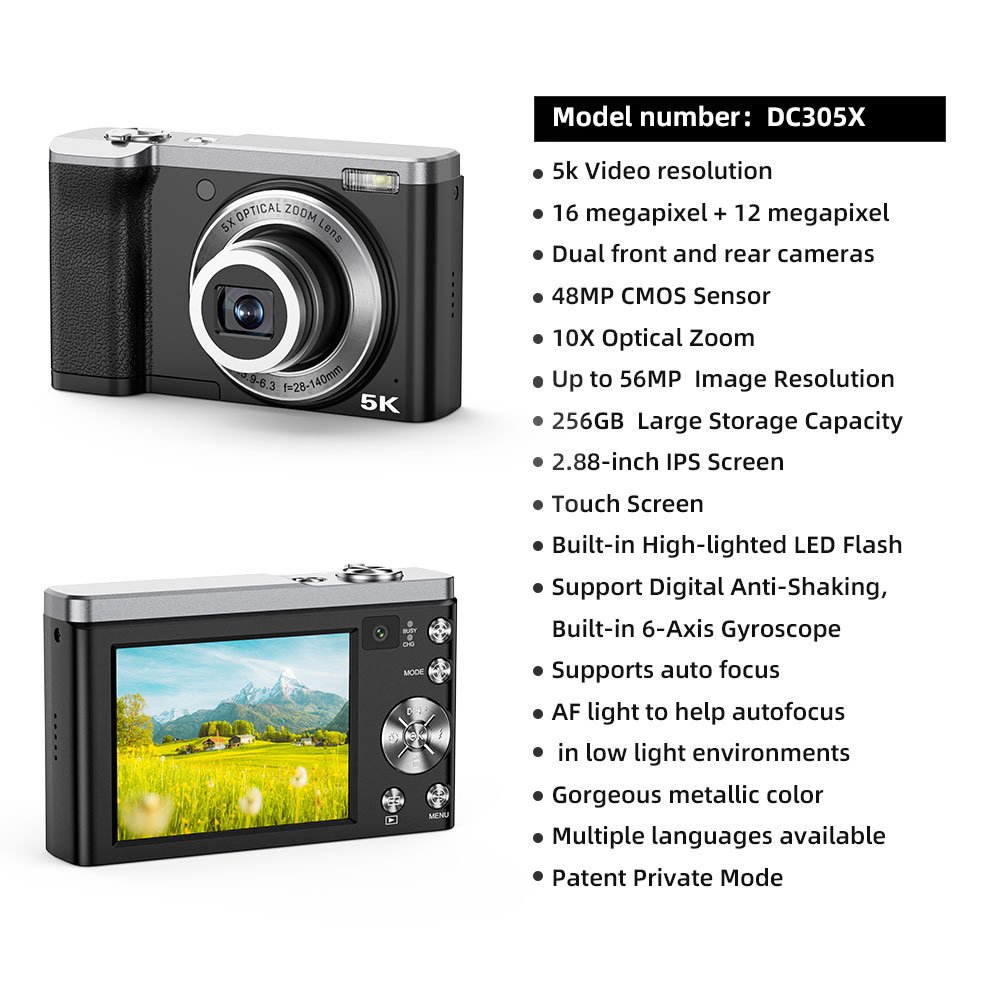 2024 New Compact Portable Optical Digital Camera Camcorder Optical Zoom Video Camera