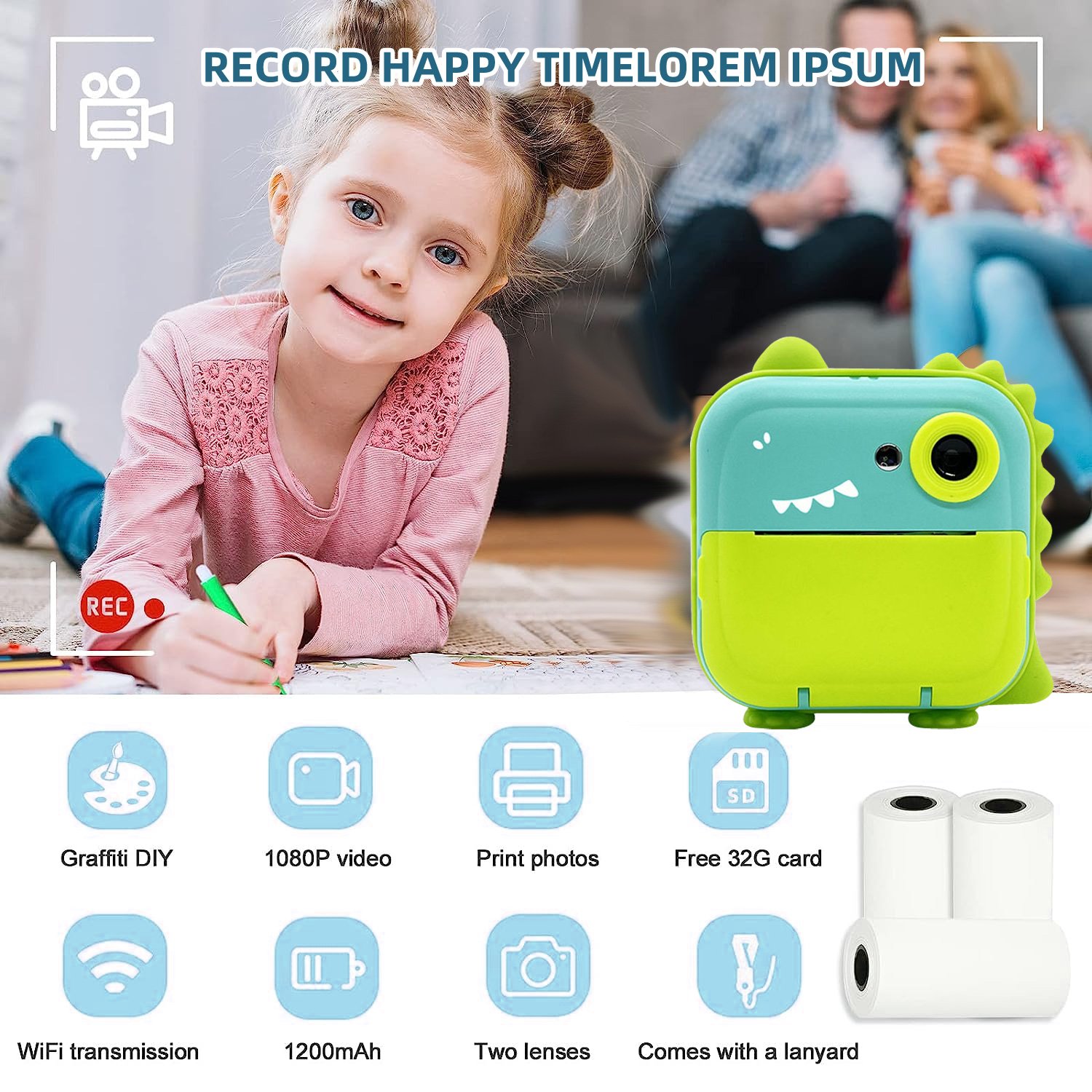 Q5 Instant Kids Camera Printer customized children HD Thermal Photo Selfie Video Digital Camera Inkless Instant Print Camera