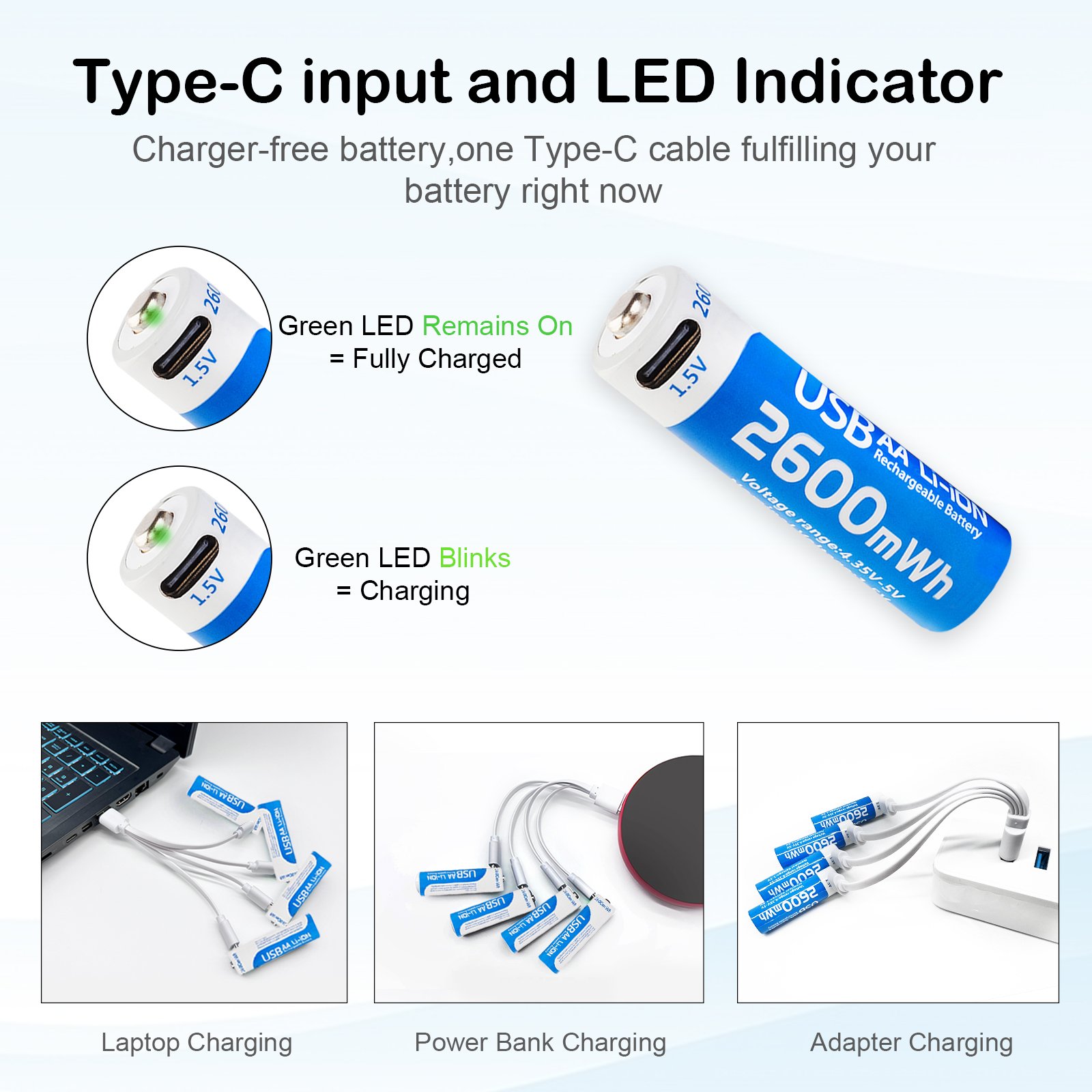 Microphone 1.2V Type C Lithium Batteries Small Portable Projector 1.5V Usb AA Rechargeable Battery