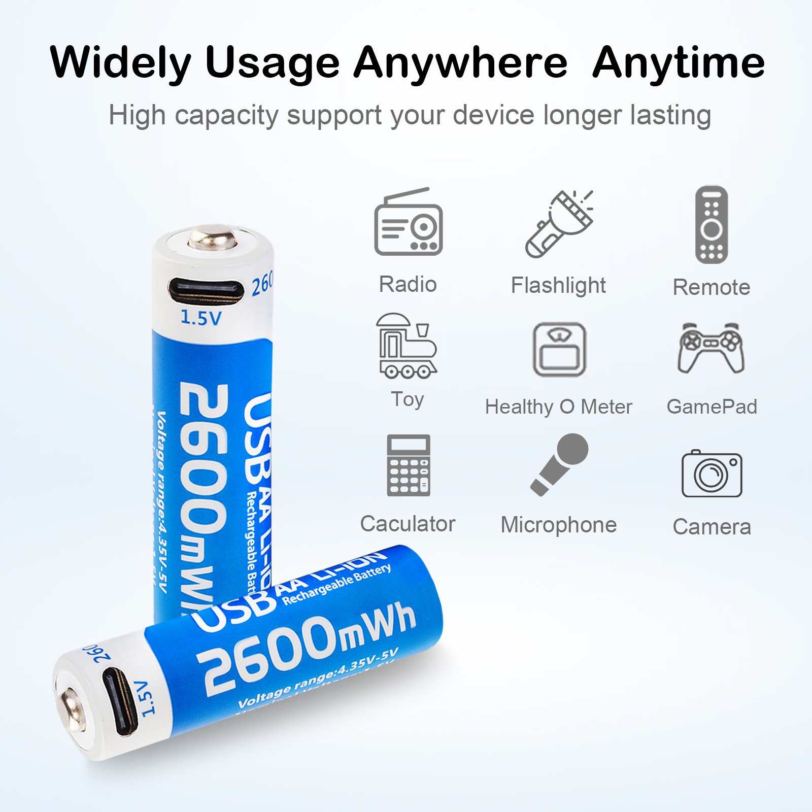 Microphone 1.2V Type C Lithium Batteries Small Portable Projector 1.5V Usb AA Rechargeable Battery
