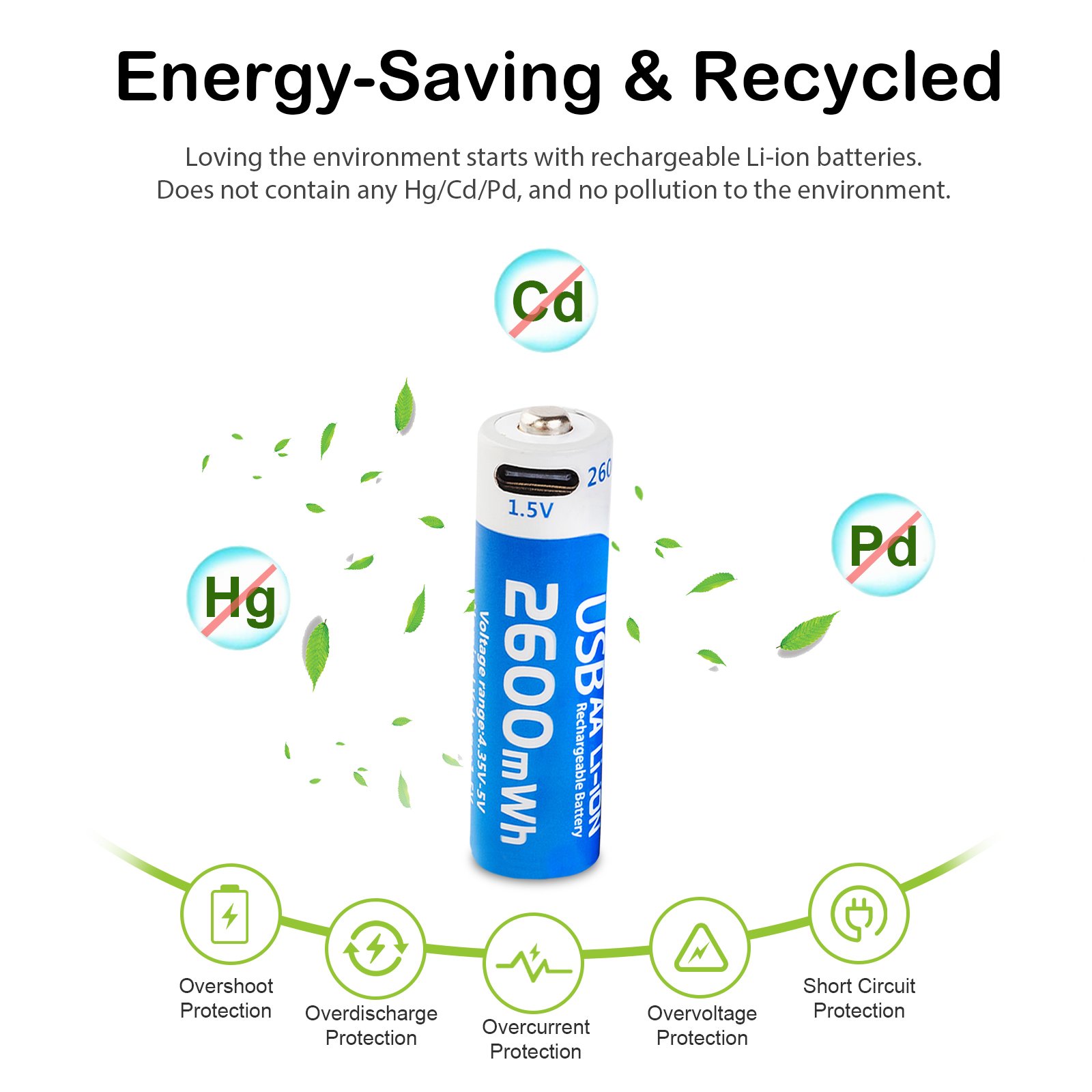 Microphone 1.2V Type C Lithium Batteries Small Portable Projector 1.5V Usb AA Rechargeable Battery