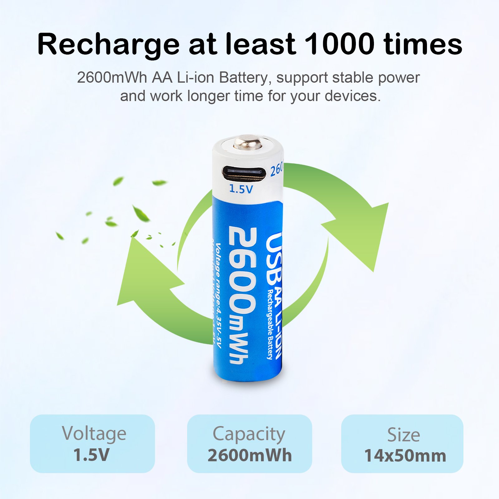 Microphone 1.2V Type C Lithium Batteries Small Portable Projector 1.5V Usb AA Rechargeable Battery