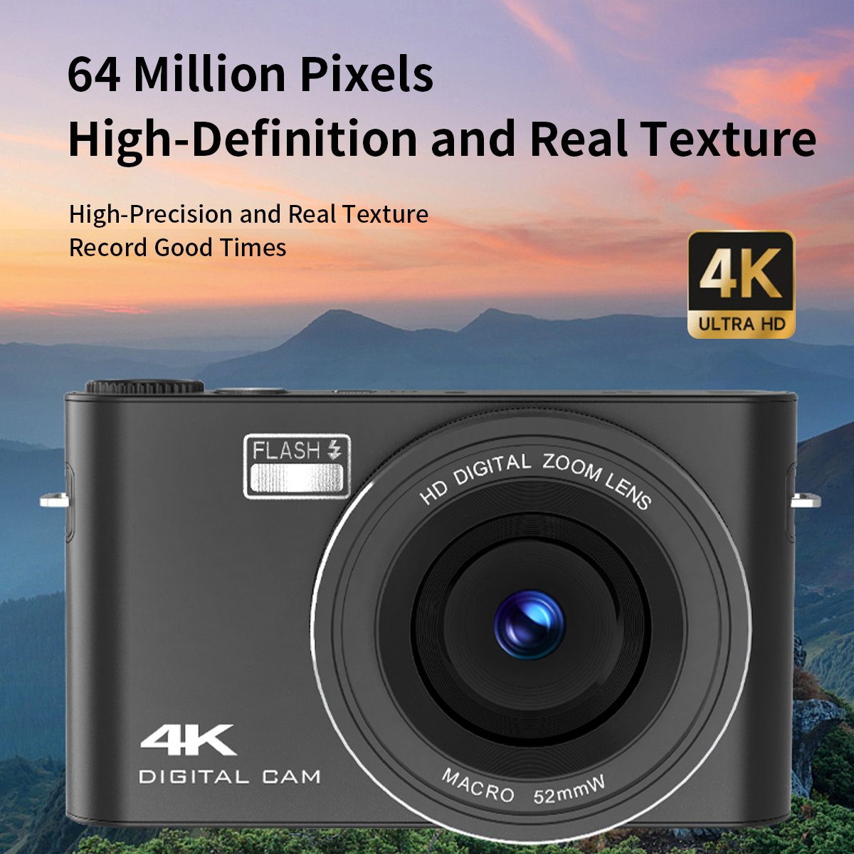 Newest HD 4K Digital Camera 3.0'' IPS Touch Screen with Flash Light and MP3 Function Student Camera for Photography