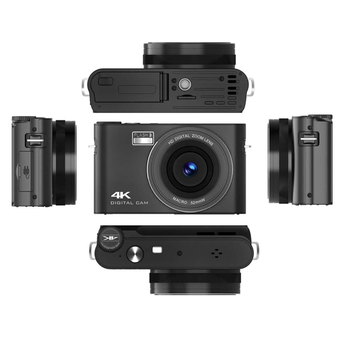 Newest HD 4K Digital Camera 3.0'' IPS Touch Screen with Flash Light and MP3 Function Student Camera for Photography