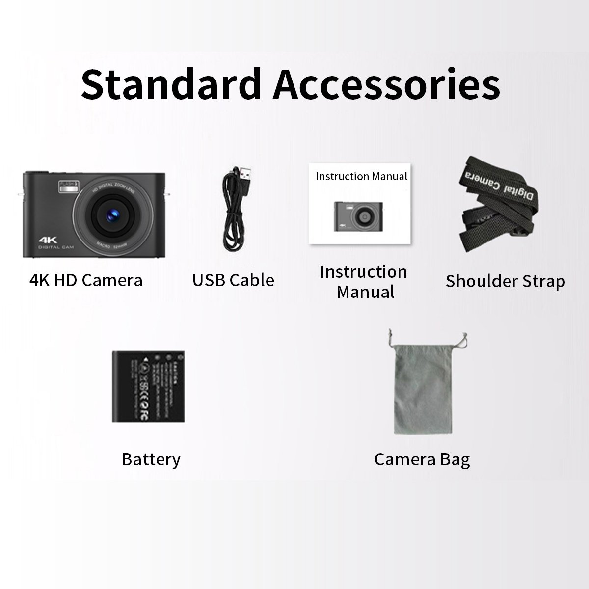 Newest HD 4K Digital Camera 3.0'' IPS Touch Screen with Flash Light and MP3 Function Student Camera for Photography