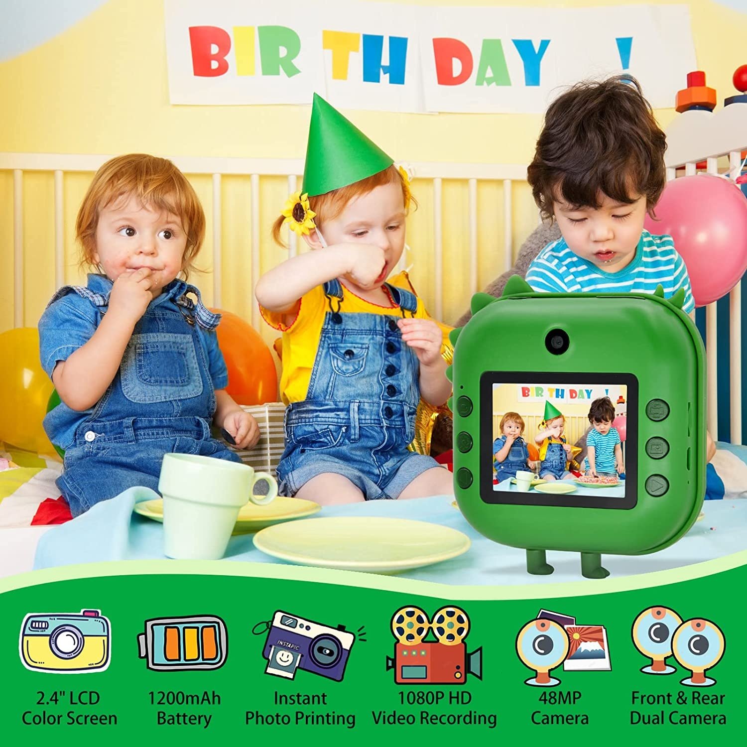 2.4" HD Large Screen Kids Instant Printing Camera Thermal Zero Ink Digital Camera for Teens