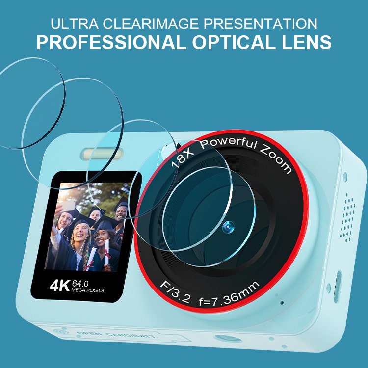 Wholesale Compact Dual Screen 2.8"&1.4'' Touch Screen Mini 16x Digital Zoom 4K/30FPS Video 64 MegaPixels Photo Digital Camera