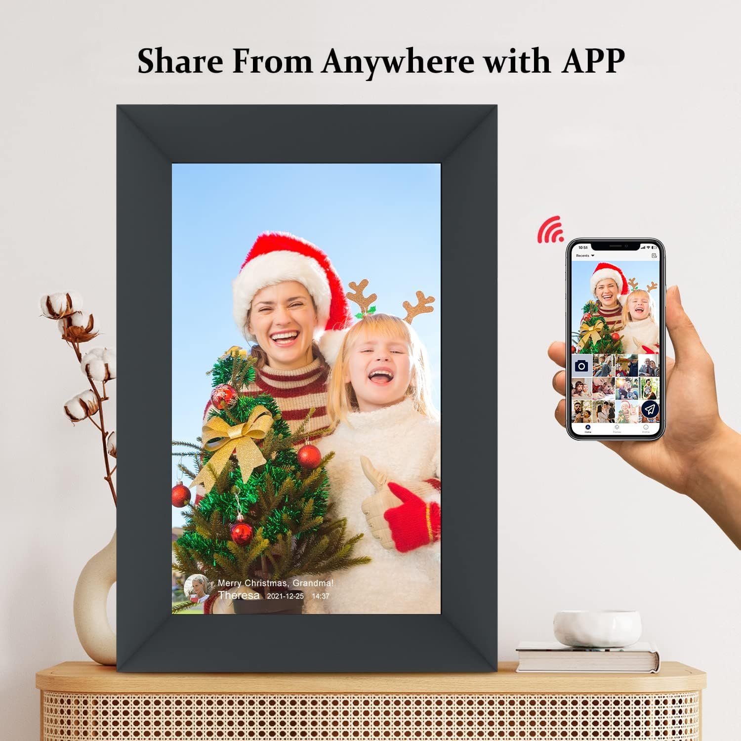 10.1 Inch WiFi Digital Picture Frame IPS Touch Screen Smart Cloud Photo Frame with 32GB Storage Auto Rotate Wall Mountable