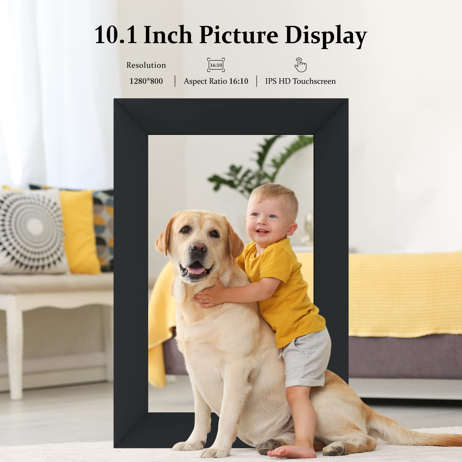 10.1 Inch WiFi Digital Picture Frame IPS Touch Screen Smart Cloud Photo Frame with 32GB Storage Auto Rotate Wall Mountable