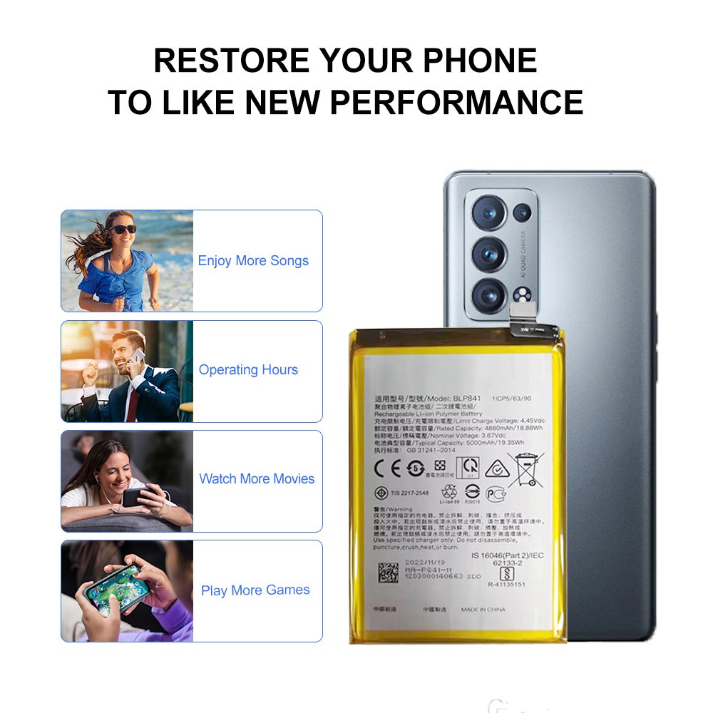 China Factory 5000mAh Lithium Digital Batteries BLP841 For OPPO Realme8
